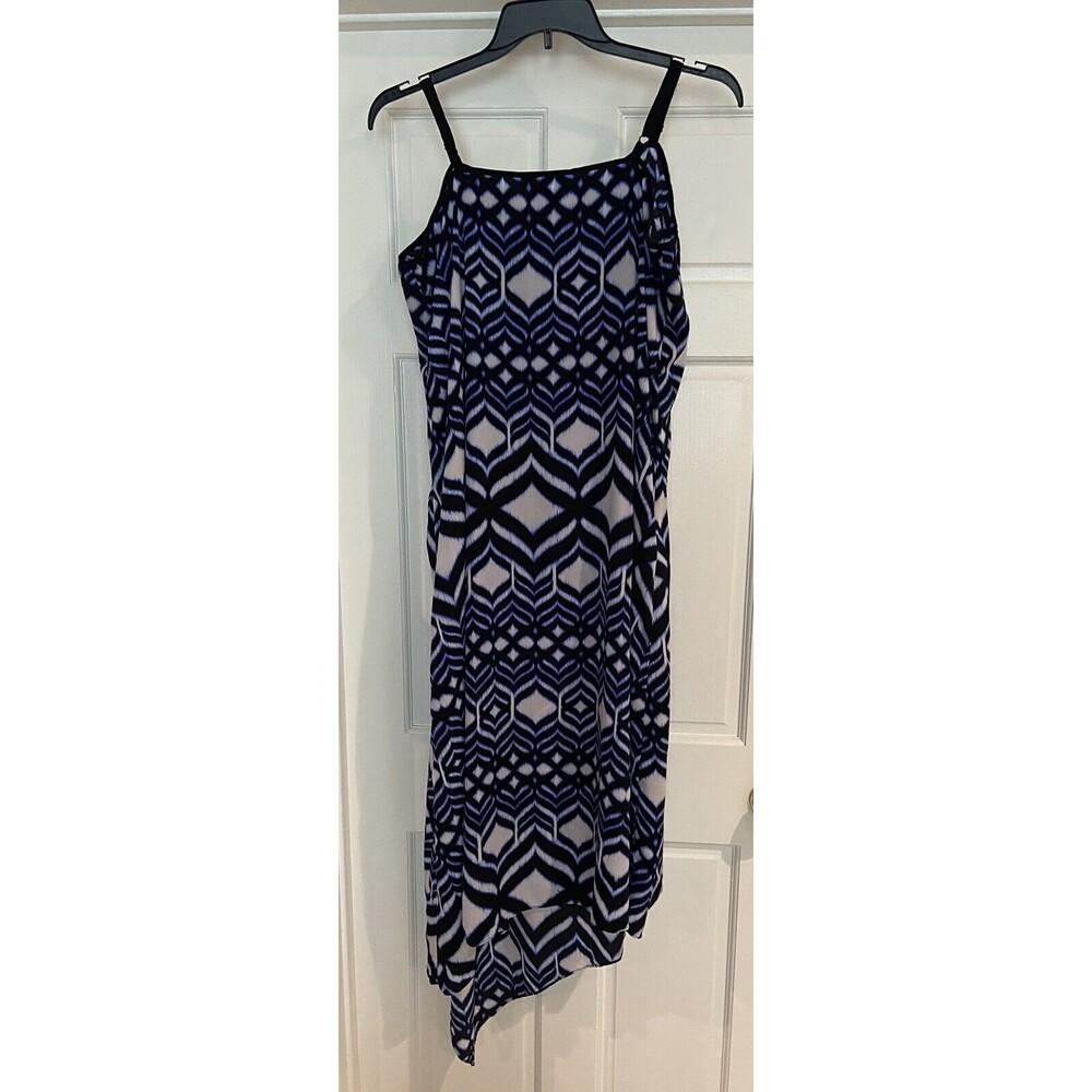 Lane Bryant 18 20 Dress Sleeveless Asymmetrical Hem Blue Chiffon